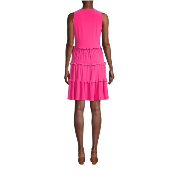 Tommy Hilfiger V-Neck Tiered Ruffle Sleeveless Shift Dress Flowy Barbiecore - Picture 2 of 16